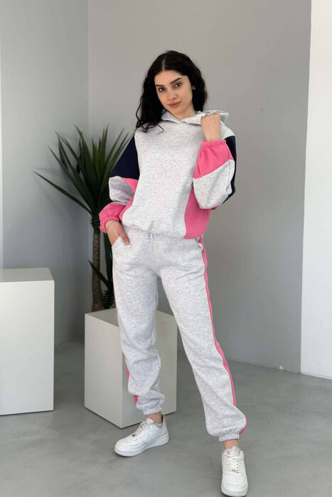 SET ME PUSH HOODIE+TUTA PËR FEMRA NE NGJYRËN GRI E ZBARDHUR DHE ROZË 