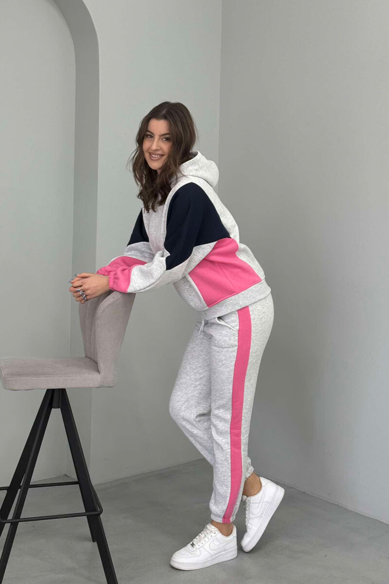 FLUFFY HOODIE+JOGGERS WOMEN SET LIGHT GREY+PINK/GRI ZB+ ROZE - 4