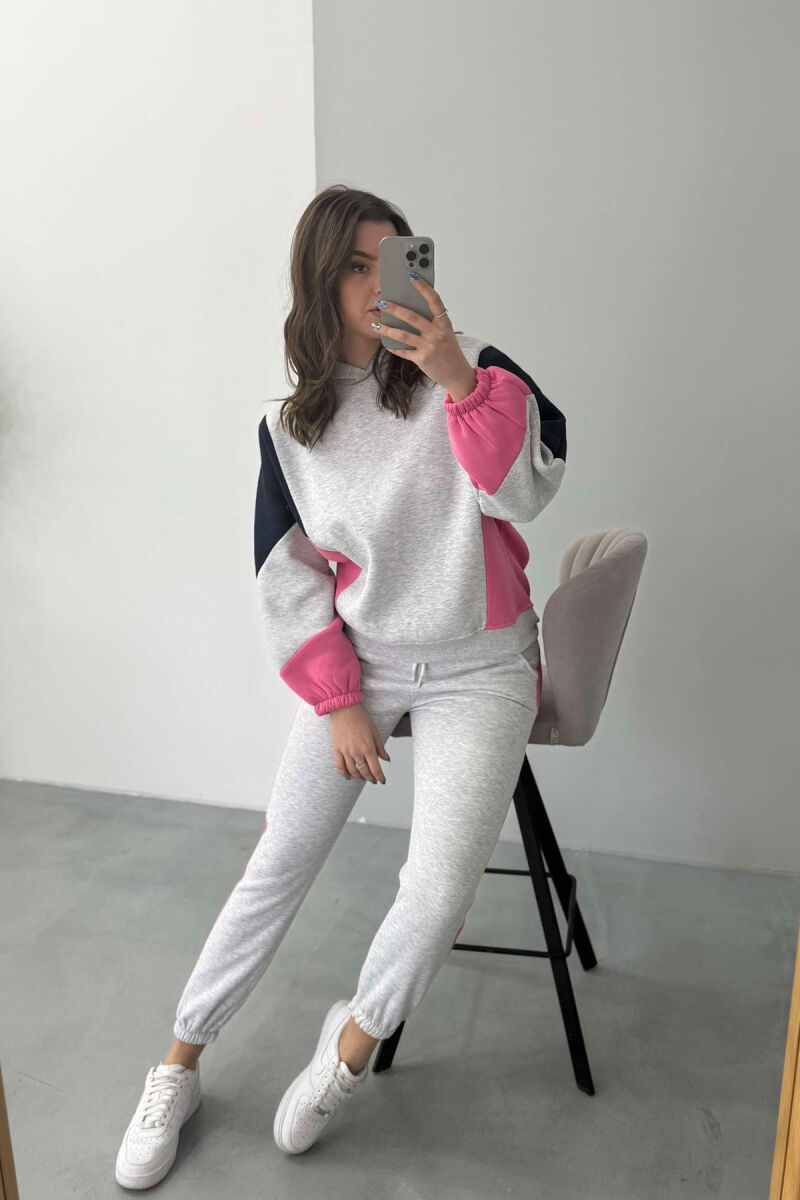 FLUFFY HOODIE+JOGGERS WOMEN SET LIGHT GREY+PINK/GRI ZB+ ROZE - 7