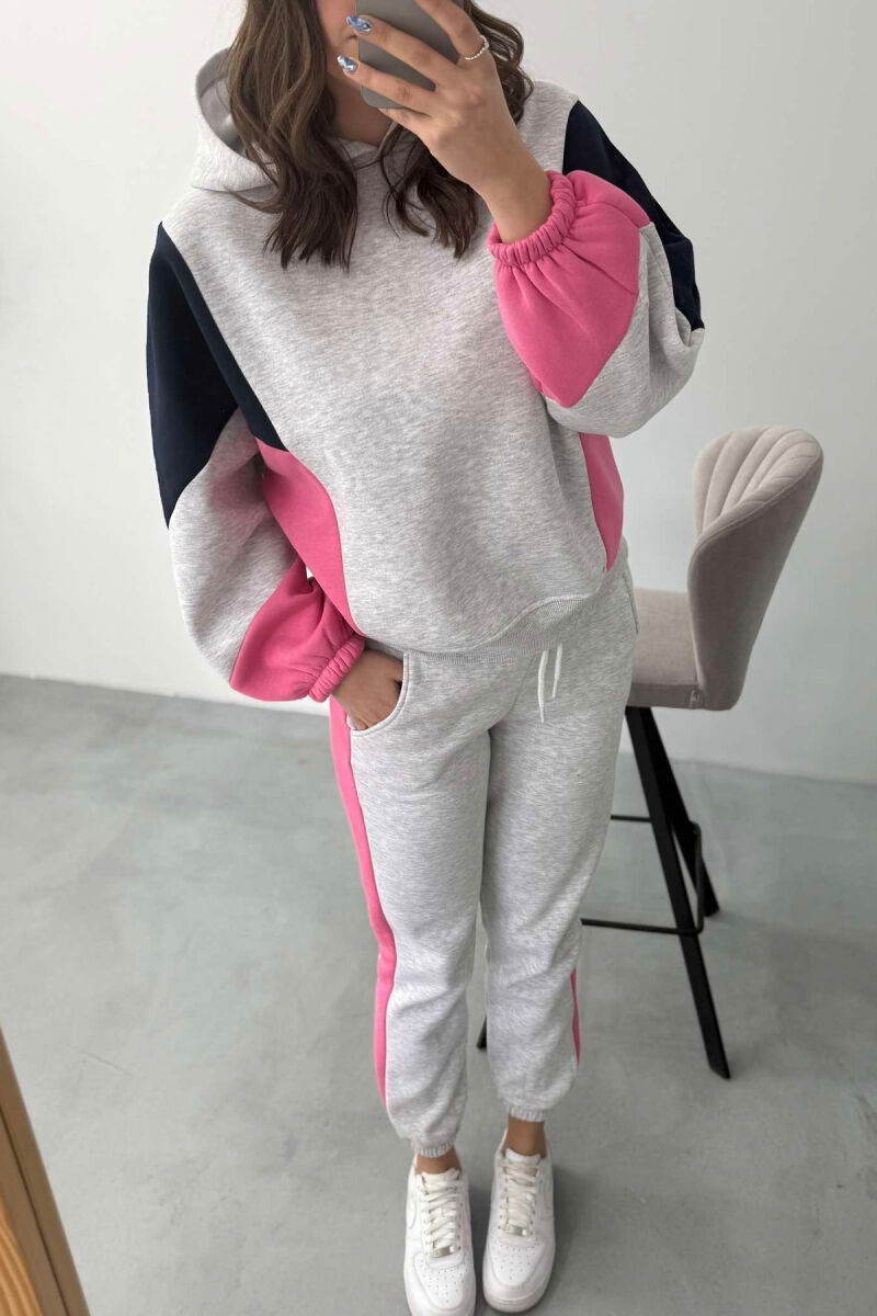 FLUFFY HOODIE+JOGGERS WOMEN SET LIGHT GREY+PINK/GRI ZB+ ROZE - 8