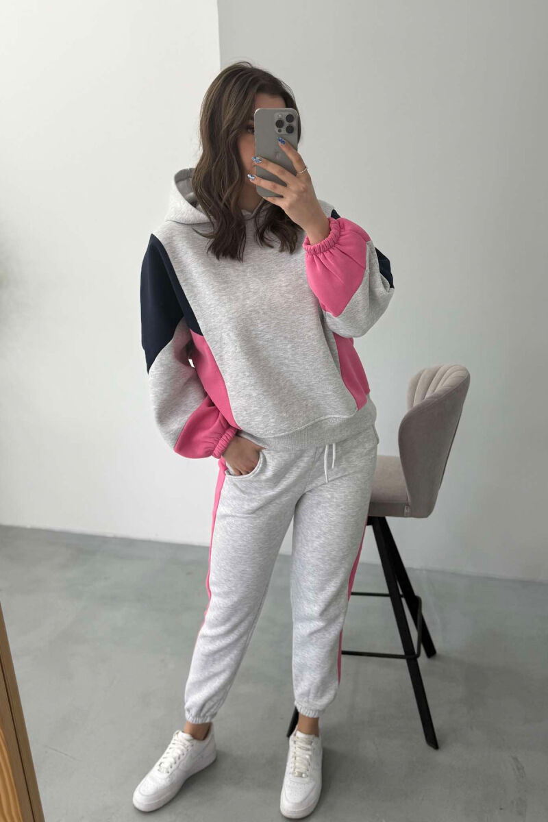 FLUFFY HOODIE+JOGGERS WOMEN SET LIGHT GREY+PINK/GRI ZB+ ROZE - 9