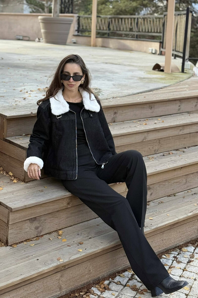 FLUFFY INTERIOR DESIGN WOMEN DENIM JACKET BLACK/ E ZEZE - 1