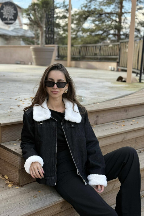 FLUFFY INTERIOR DESIGN WOMEN DENIM JACKET BLACK/ E ZEZE - 2