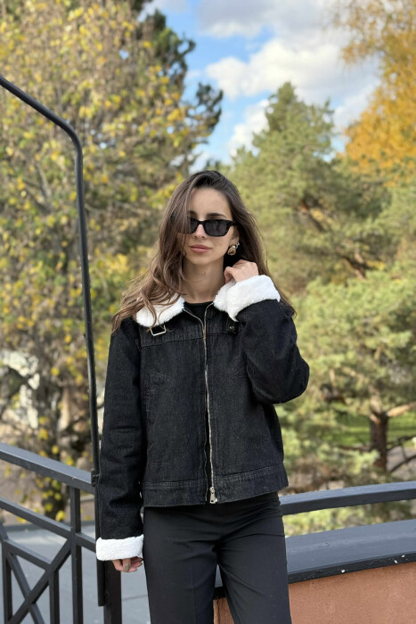 FLUFFY INTERIOR DESIGN WOMEN DENIM JACKET BLACK/ E ZEZE - 4