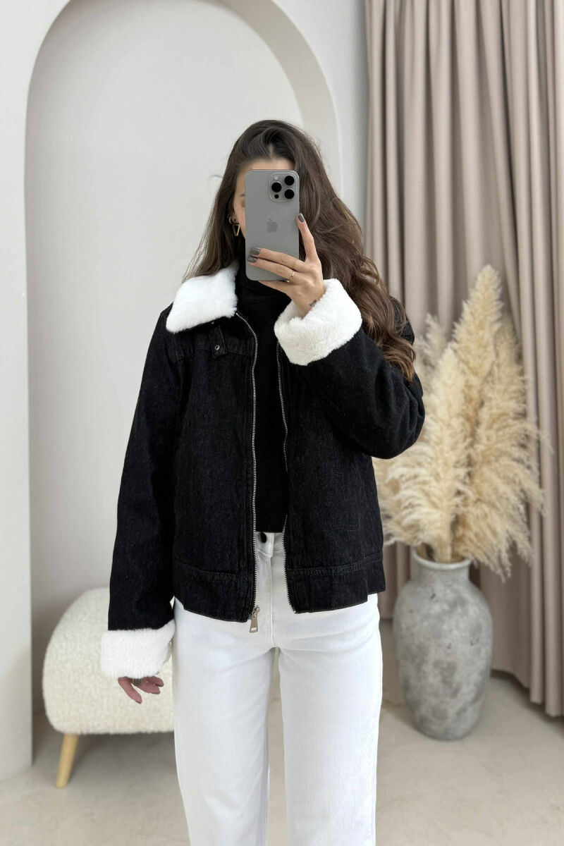 FLUFFY INTERIOR DESIGN WOMEN DENIM JACKET BLACK/ E ZEZE - 6