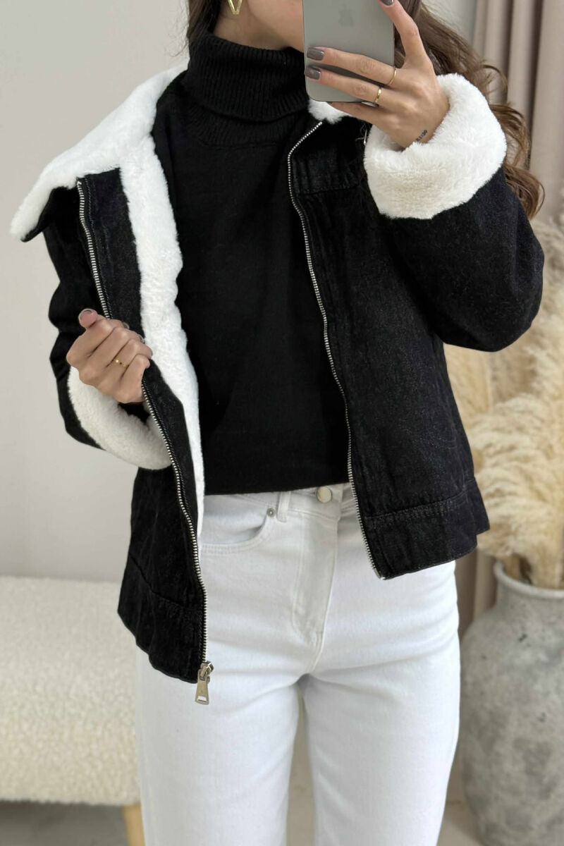 FLUFFY INTERIOR DESIGN WOMEN DENIM JACKET BLACK/ E ZEZE - 7