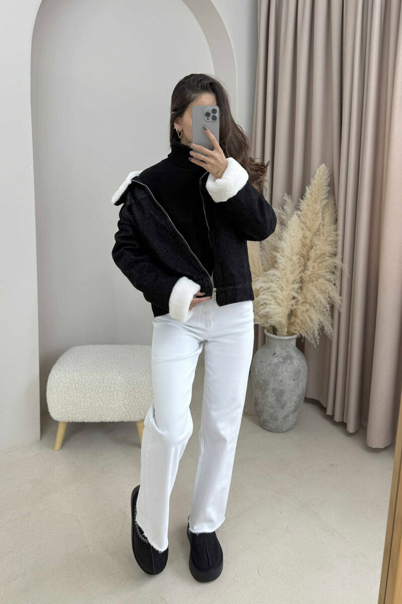 FLUFFY INTERIOR DESIGN WOMEN DENIM JACKET BLACK/ E ZEZE - 10