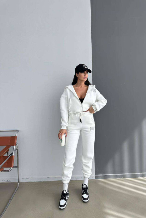 FLUFFY JACKET+SWEATPANTS COTTON WOMAN SET WHITE-E BARDHE - 1