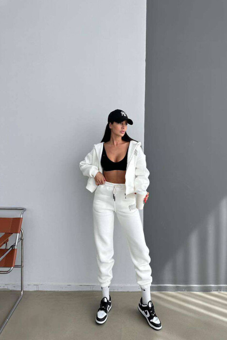 FLUFFY JACKET+SWEATPANTS COTTON WOMAN SET WHITE-E BARDHE - 3