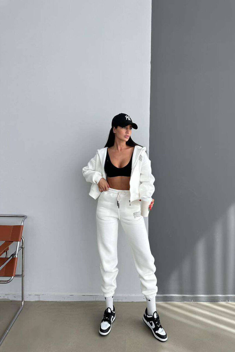 FLUFFY JACKET+SWEATPANTS COTTON WOMAN SET WHITE-E BARDHE - 3