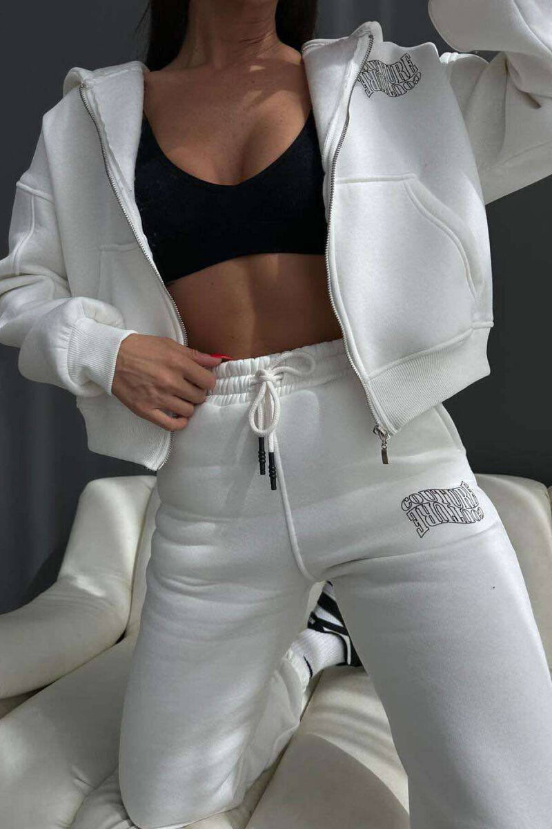 FLUFFY JACKET+SWEATPANTS COTTON WOMAN SET WHITE-E BARDHE - 4