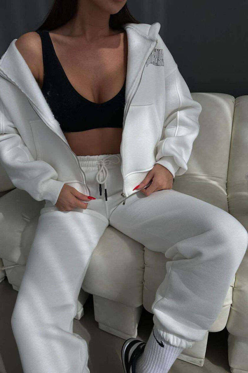 FLUFFY JACKET+SWEATPANTS COTTON WOMAN SET WHITE-E BARDHE - 5