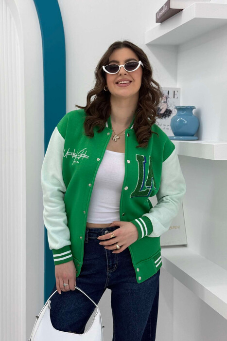 FLUFFY LA LOGO WOMEN JACKET WHITE/GREEN-BAJE - 4