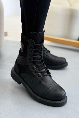 FLUFFY LACING LEATHER MEN ANKLE BOOTS BLACK/ E ZEZE 