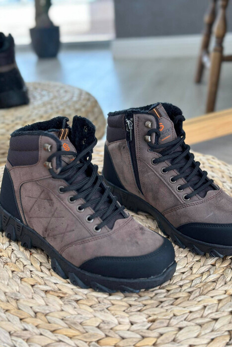 FLUFFY LACING WOMAN BOOTS BROWN/KAFE - KLAUDIO FASHION