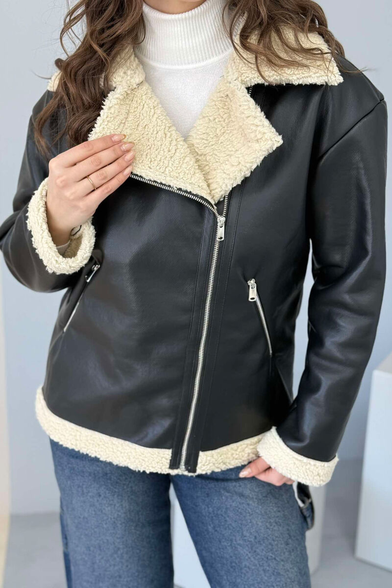 FLUFFY LEATHER WOMEN JACKET BLACK/ E ZEZE - 6