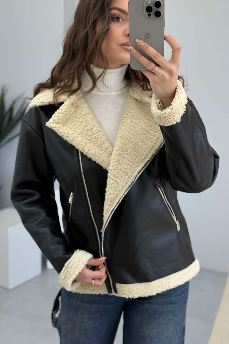 FLUFFY LEATHER WOMEN JACKET BLACK/ E ZEZE - 8