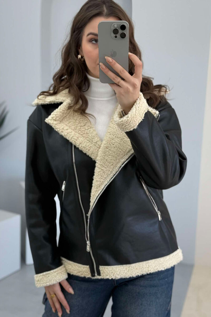 FLUFFY LEATHER WOMEN JACKET BLACK/ E ZEZE - 9