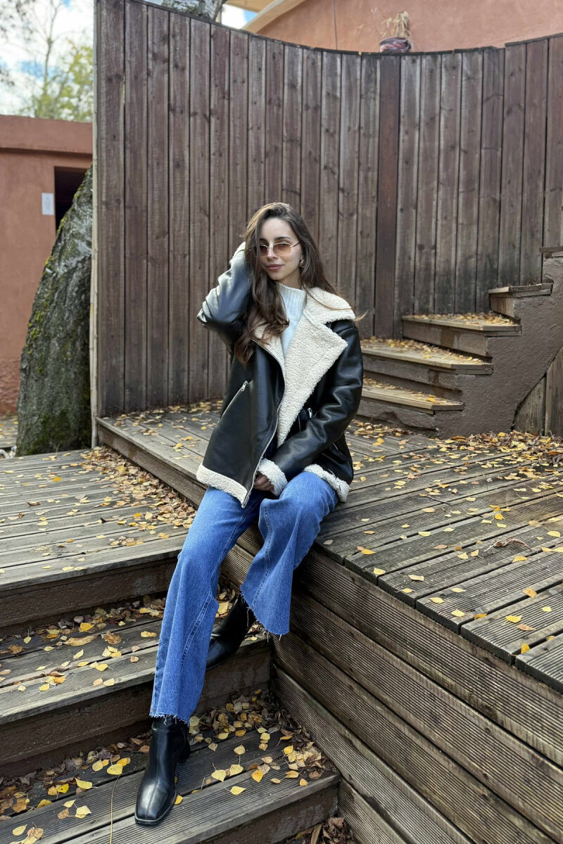 FLUFFY LEATHER WOMEN JACKET BLACK/ E ZEZE - 5