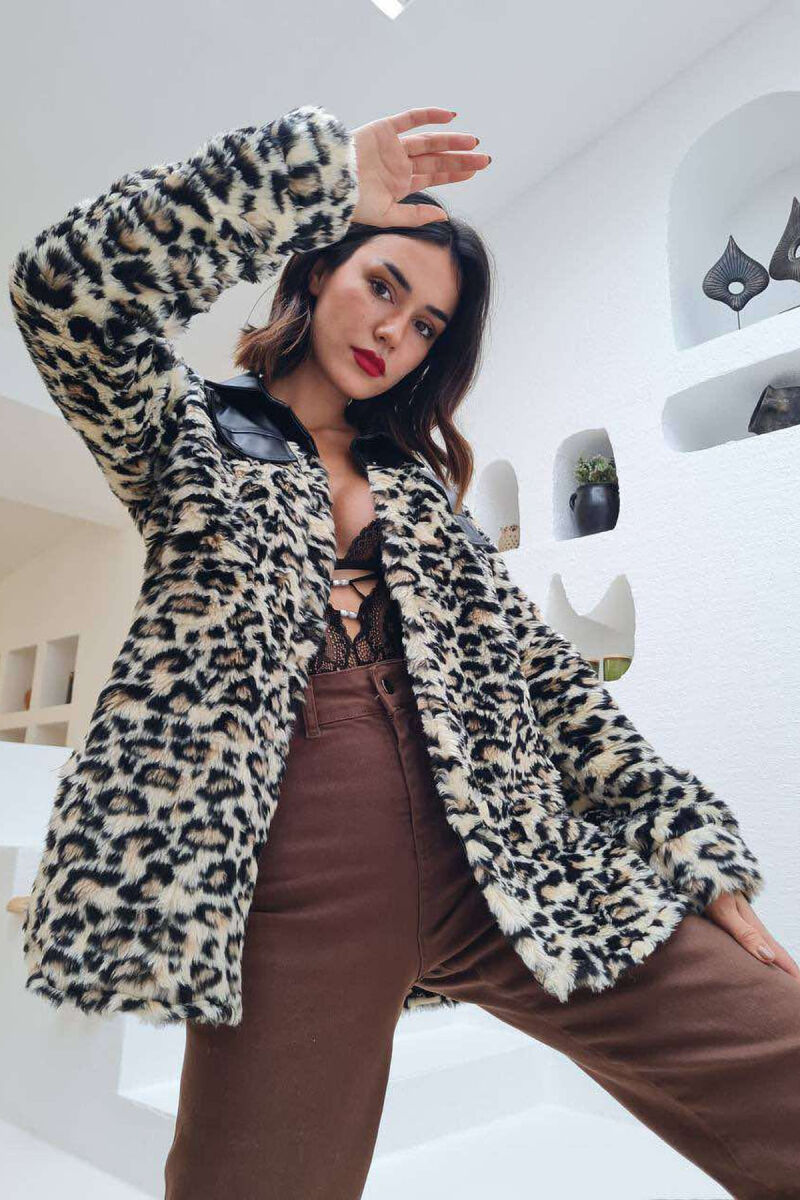 FLUFFY LEOPARD PATTERN WOMAN JACKET LEO/LEOPARD - 1