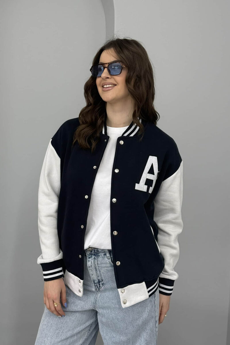 FLUFFY LETTER A FRONT LOGO WOMEN JACKET DARK BLUE/BEE - 1