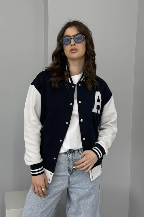FLUFFY LETTER A FRONT LOGO WOMEN JACKET DARK BLUE/BEE - 2