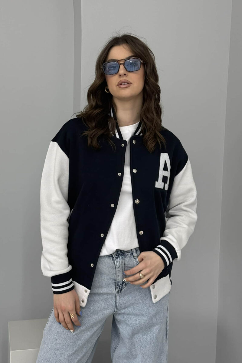 FLUFFY LETTER A FRONT LOGO WOMEN JACKET DARK BLUE/BEE - 2