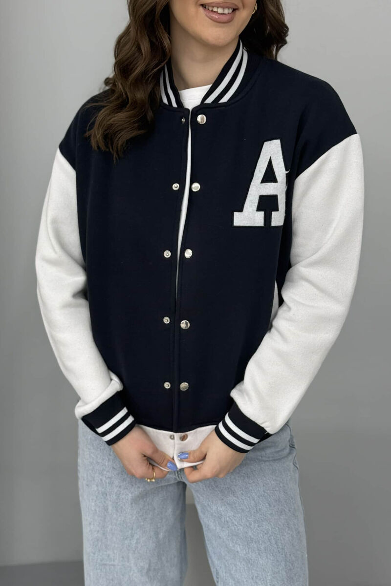FLUFFY LETTER A FRONT LOGO WOMEN JACKET DARK BLUE/BEE - 4