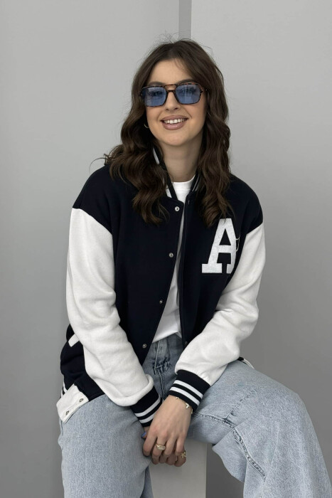 FLUFFY LETTER A FRONT LOGO WOMEN JACKET DARK BLUE/BEE - 5