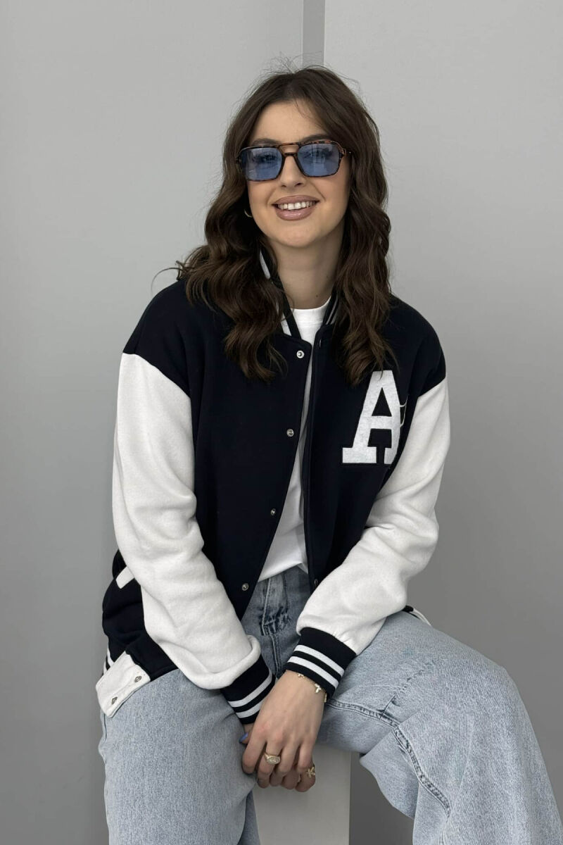 FLUFFY LETTER A FRONT LOGO WOMEN JACKET DARK BLUE/BEE - 5