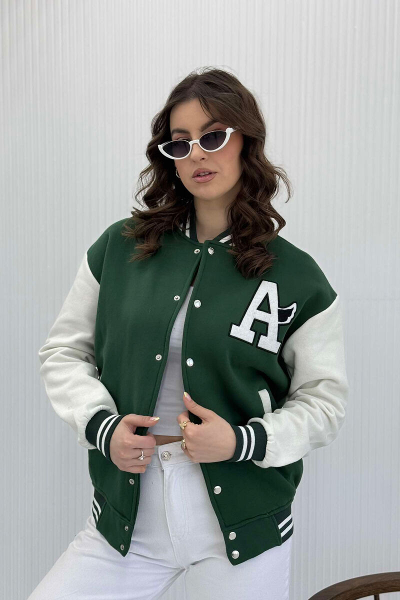 FLUFFY LETTER A FRONT LOGO WOMEN JACKET DARK GREEN/JEE - 3