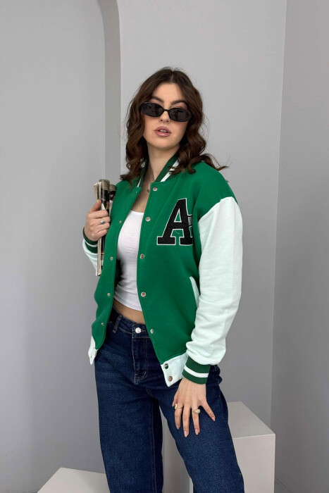 FLUFFY LETTER A FRONT LOGO WOMEN JACKET GREEN/JESHILE - 1