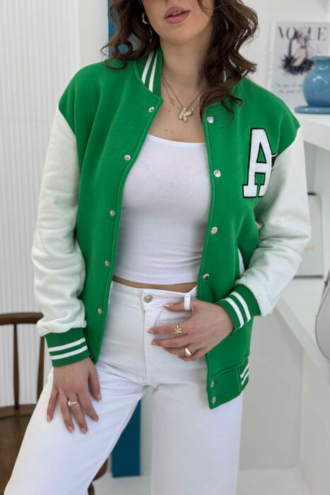 FLUFFY LETTER A FRONT LOGO WOMEN JACKET LIGHT GREEN/JEZB - 5