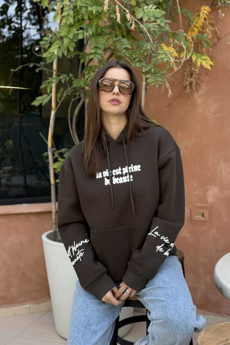 FLUFFY ONE COLOR BACK DESIGN WOMEN HOODIE DARK GREEN/JEE - 1