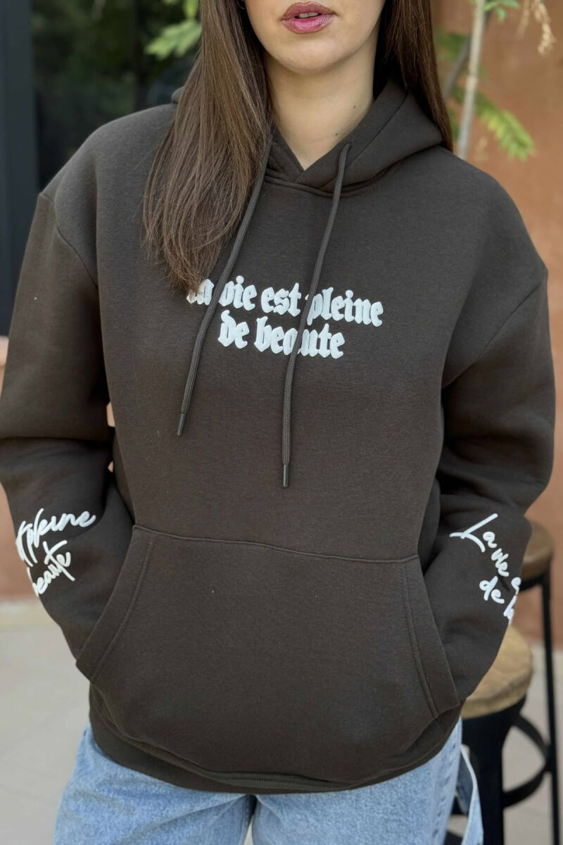 FLUFFY ONE COLOR BACK DESIGN WOMEN HOODIE DARK GREEN/JEE - 4