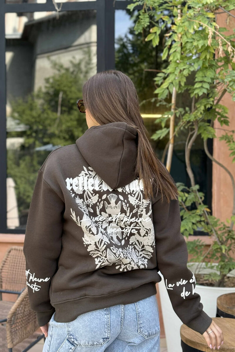 FLUFFY ONE COLOR BACK DESIGN WOMEN HOODIE DARK GREEN/JEE - 3