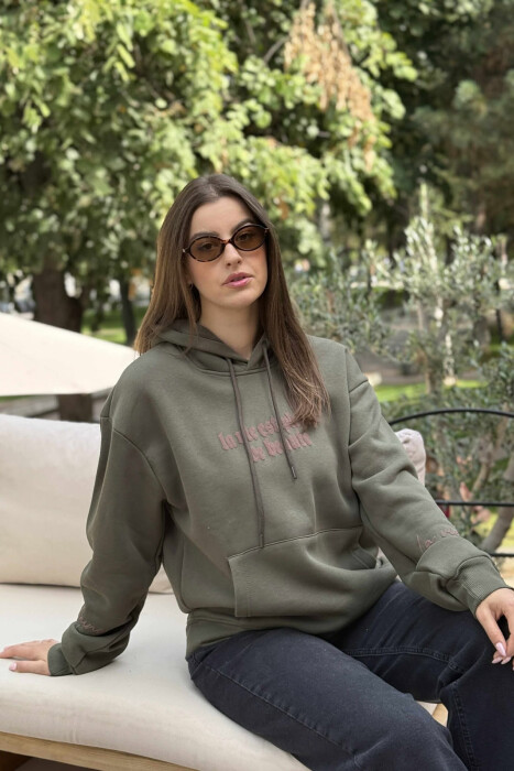 FLUFFY ONE COLOR BACK DESIGN WOMEN HOODIE GREEN/JESHILE - 1