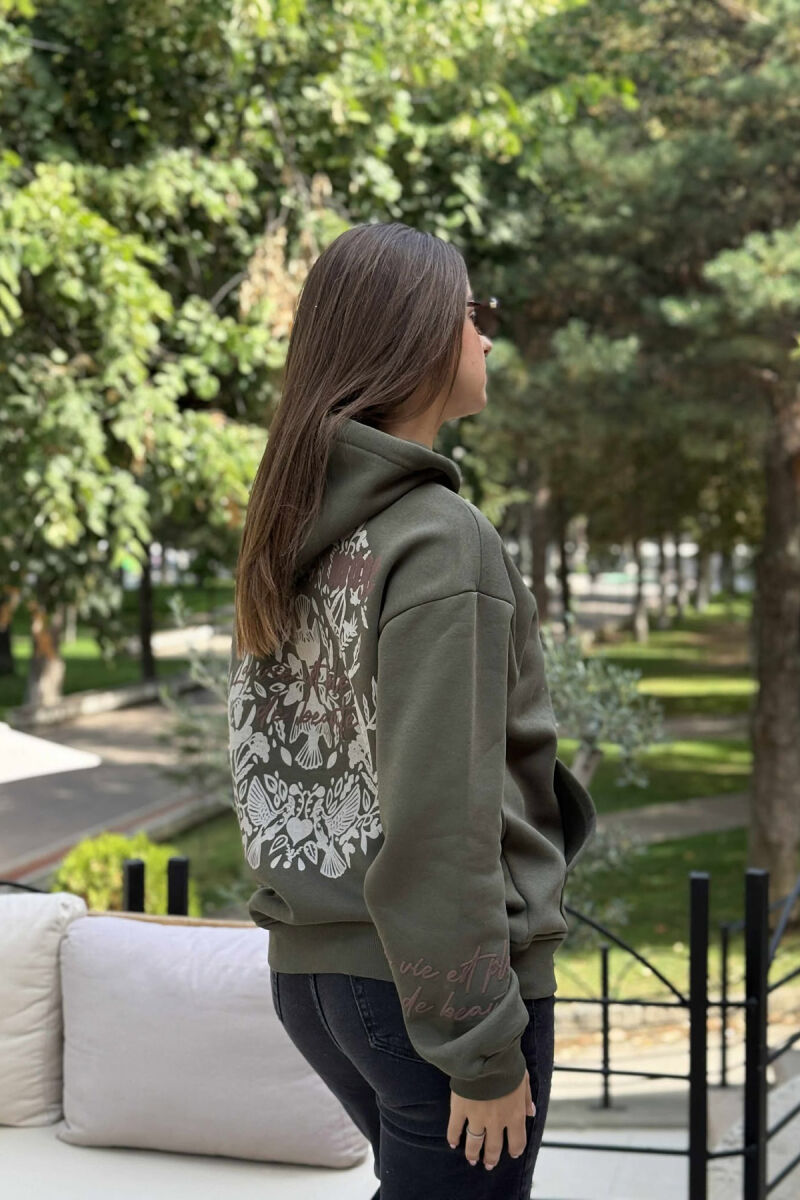 FLUFFY ONE COLOR BACK DESIGN WOMEN HOODIE GREEN/JESHILE - 3