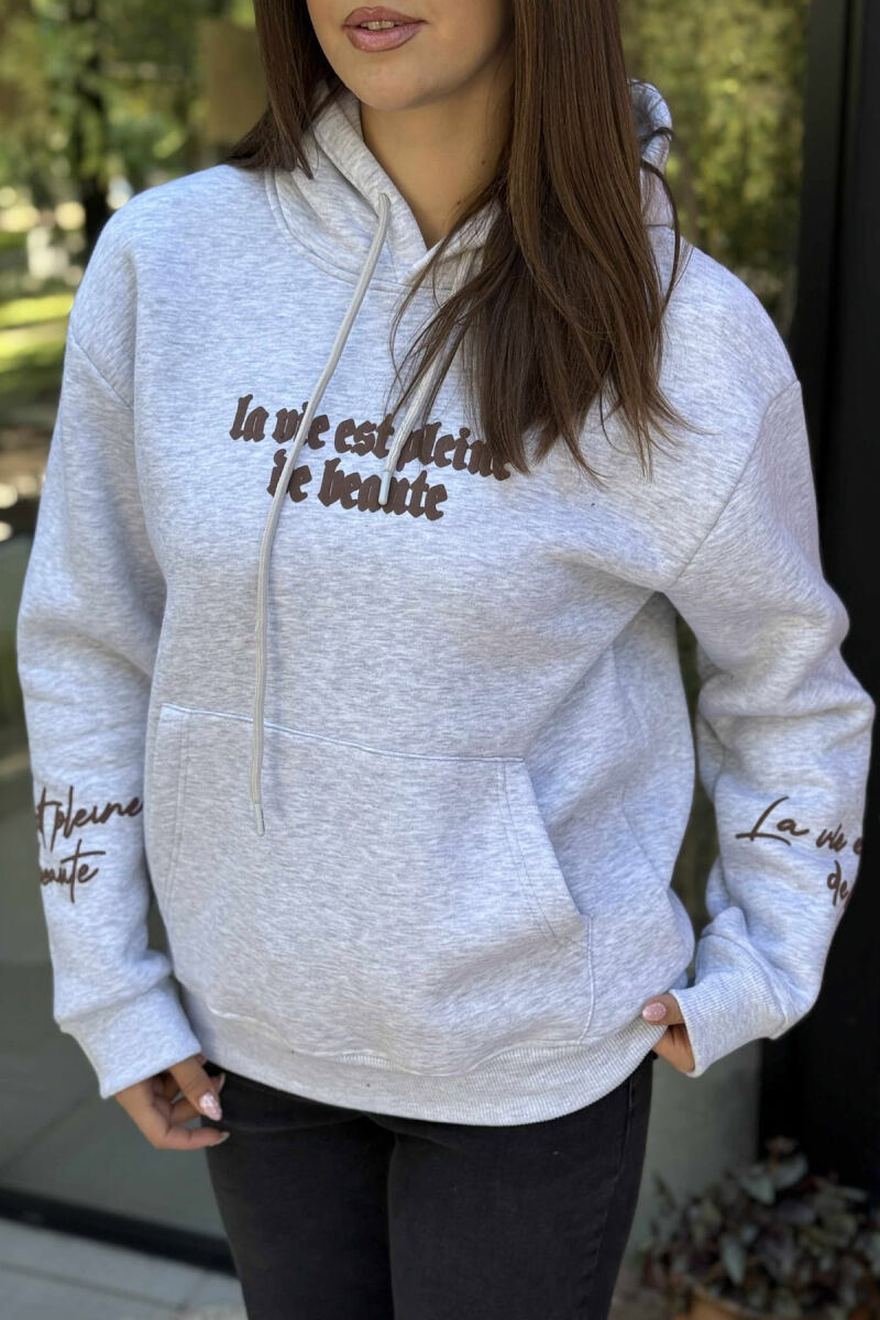 FLUFFY ONE COLOR BACK DESIGN WOMEN HOODIE LIGHT GREY/GZ - 5