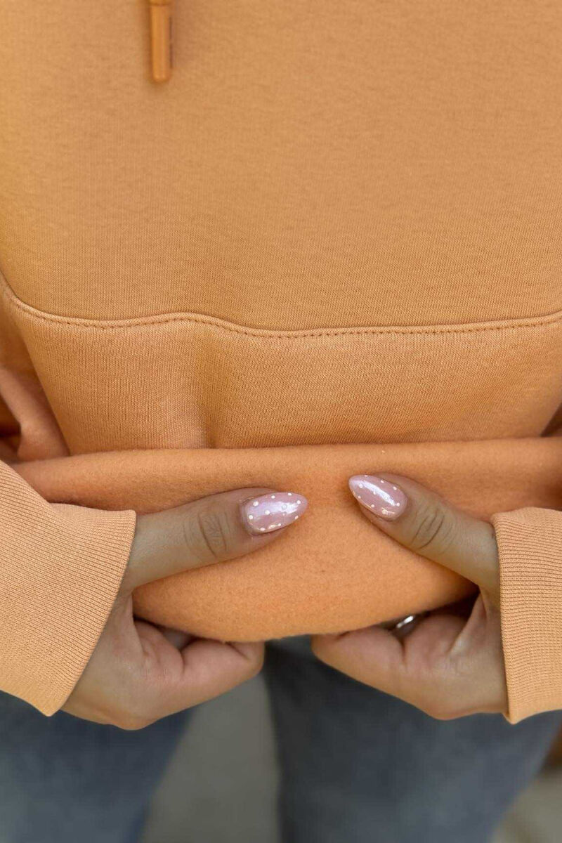 FLUFFY ONE COLOR BACK DESIGN WOMEN HOODIE ORANGE/PORTOKALLI - 5