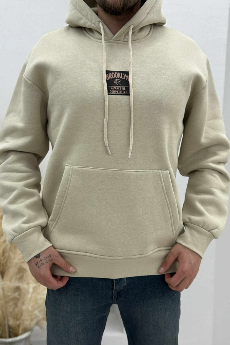 FLUFFY ONE COLOR BASKETBALL BACK DESIGN MEN HOODIE BEIGE/BEZHE - 1