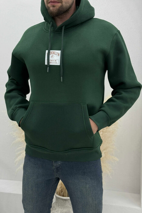 FLUFFY ONE COLOR BASKETBALL BACK DESIGN MEN HOODIE GREEN/JESHILE - KLAUDIO FASHION