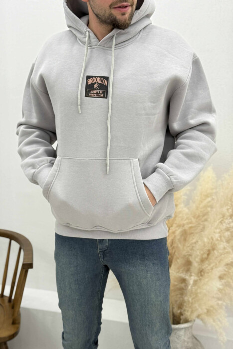 FLUFFY ONE COLOR BASKETBALL BACK DESIGN MEN HOODIE GREY/GRI 
