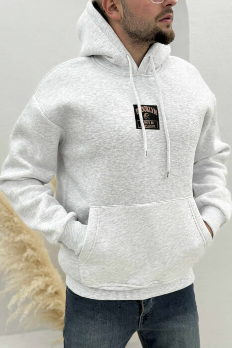 FLUFFY ONE COLOR BASKETBALL BACK DESIGN MEN HOODIE LIGHT GREY/GZ - 4