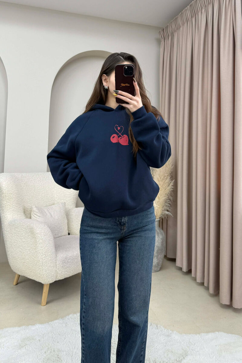 FLUFFY ONE COLOR CHERRY IMAGE WOMEN HOODIE BLUE/BLU - 1