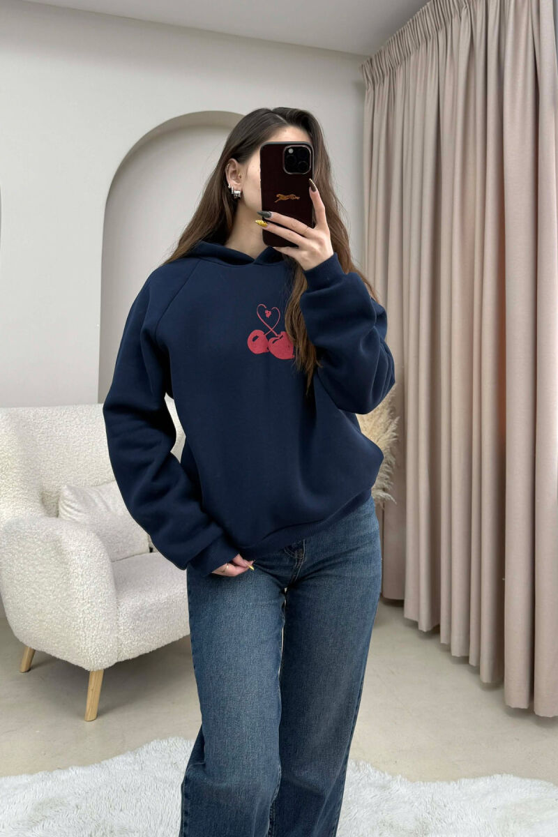 FLUFFY ONE COLOR CHERRY IMAGE WOMEN HOODIE BLUE/BLU - 2