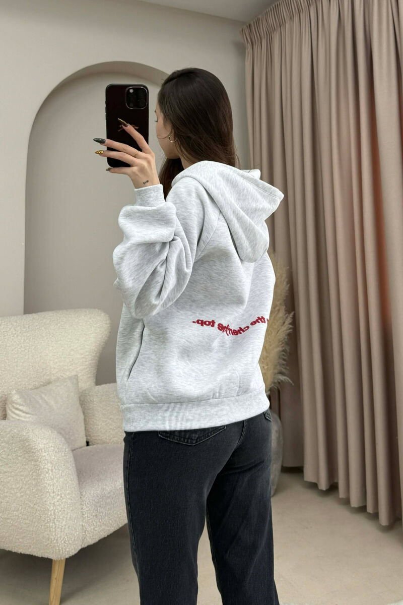 FLUFFY ONE COLOR CHERRY IMAGE WOMEN HOODIE LIGHT GREY/GZ - 5