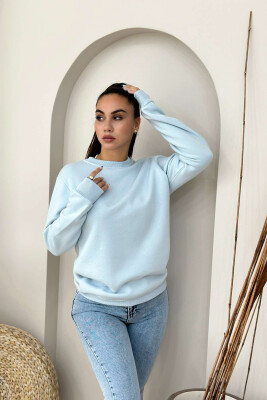 FLUFFY ONE COLOR COTTON SIMPLE WOMAN SWEATSHIRT BABY BLUE/BLU BY 