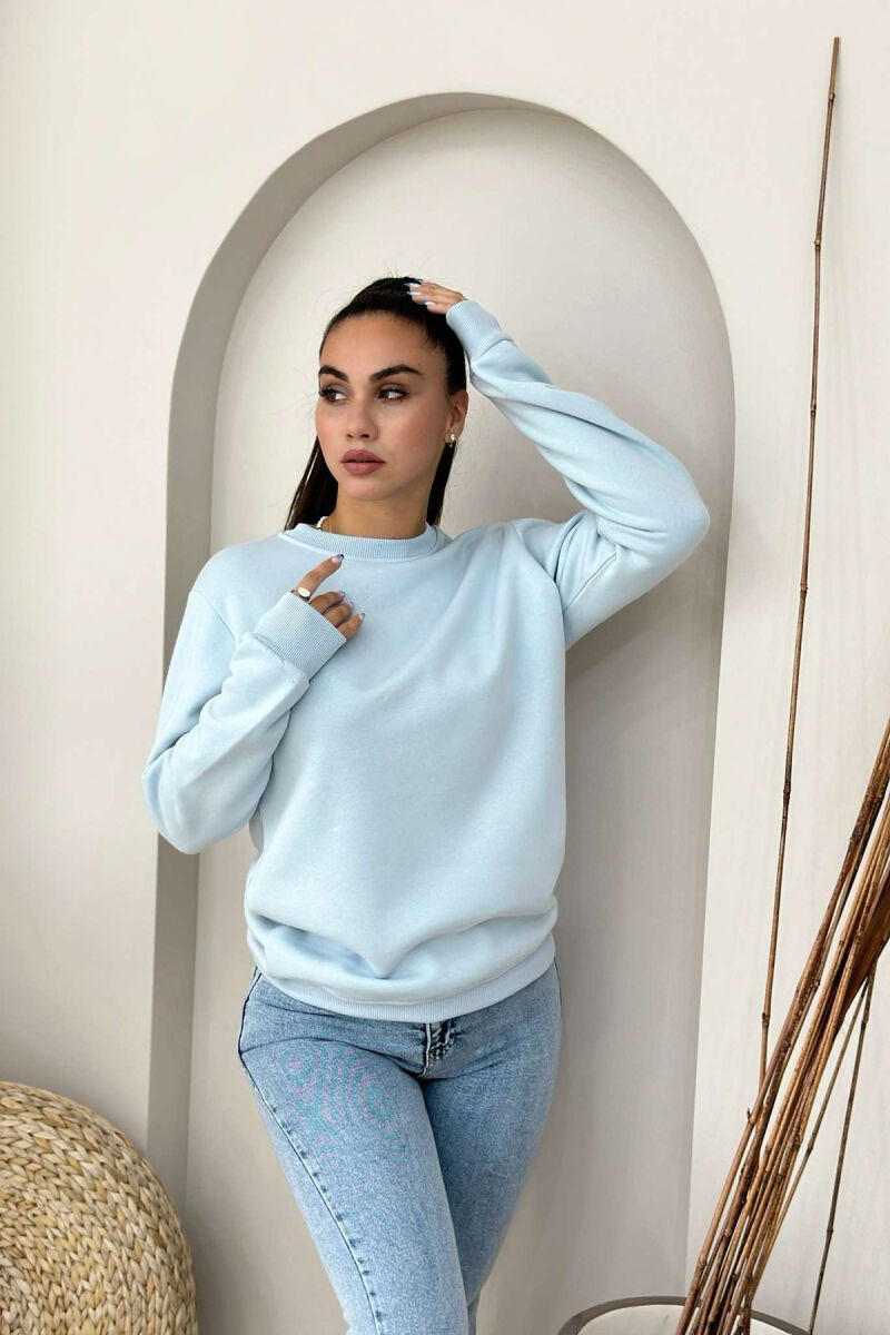 FLUFFY ONE COLOR COTTON SIMPLE WOMAN SWEATSHIRT BABY BLUE/BLU BY - 1