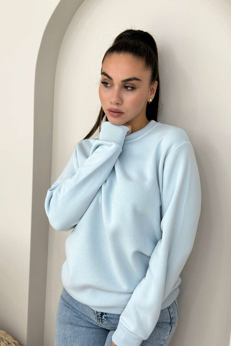 FLUFFY ONE COLOR COTTON SIMPLE WOMAN SWEATSHIRT BABY BLUE/BLU BY - 2